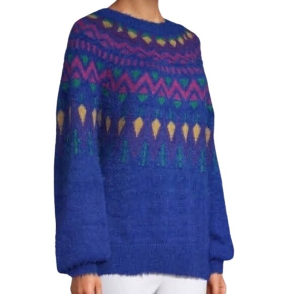 3/$30 Faux Angora Fairisle Sweater, Colbalt - Picture 1 of 8